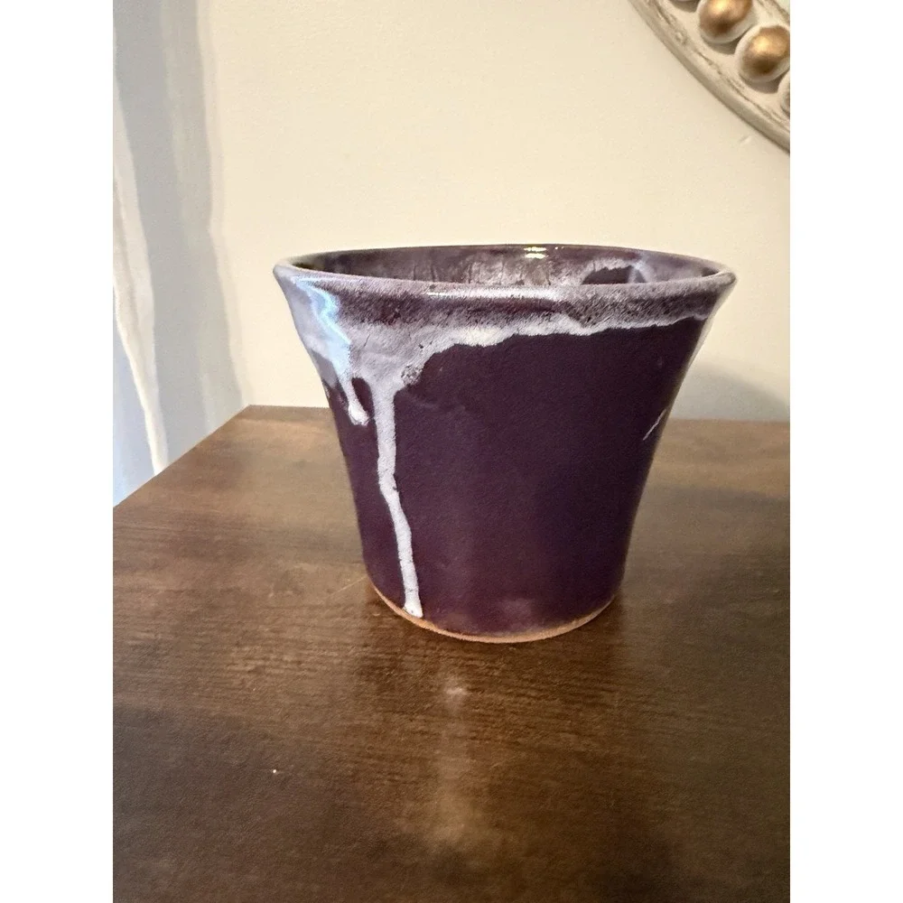 Studio Pottery Apple Baker Purple‎ Drip Glaze Signed on Bottom Stoneware 5
